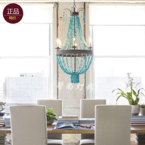 American country turquoise living room chandelier creative wrought iron staircase decoration candle dining room lamps