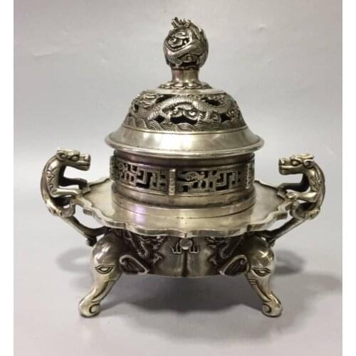 China White copper archaize coil dragon incense burner crafts statue
