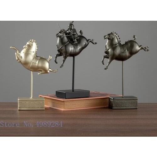 Chinese Retro Terracotta Warriors Soldier Knight Horse Cartoons Resin Figure Sculpture Handicraft Furnishings Home Decoration