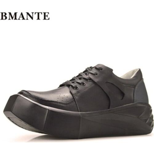 Bmante Genuine Leather Men Shoes Lace-up Flats Height Increasing Luxury Trainers Male Adult Sneakers Gothic Owen Ro High Street