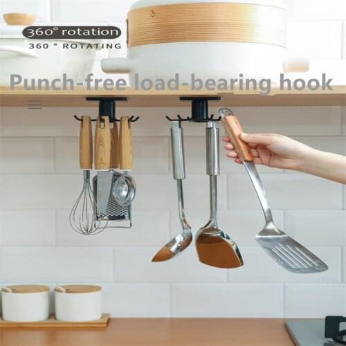360 Degrees Rotated Kitchen Hooks Self Adhesive 6 Hooks Home Wall Door Hook Handbag Clothes Ties Bag Hanger Hanging Racks Tools