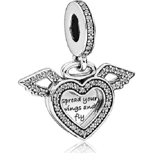 Clear cz wing heart pendant fit original pan spread your wings and fly charms for bracelet making diy women pulseiras love beads