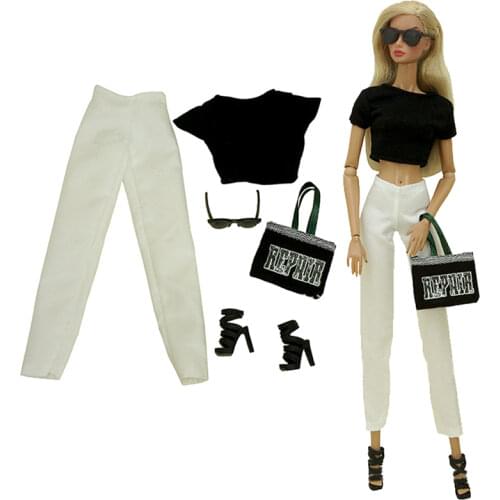 Fashion Outfits For Barbie Doll Clothes Set For Barbie Shirt Pants Shoes Glasses Crown Purse Hat Toys 1/6 Dolls Accessories