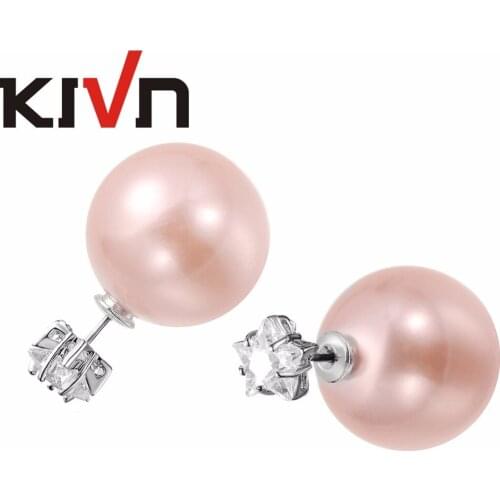 KIVN Fashion Jewelry Pentagram 8mm CZ Stud Wedding Bridal Double Sided Simulated Pearl Earrings for Gifts 6pcs Lot Wholesale
