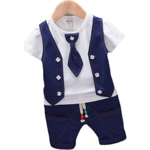 New Summer Children Fashion Tracksuits Baby Boys Tie T-shirt Shorts 2Pcs/sets Kids Gentleman Cotton Clothes Infant Sportswear