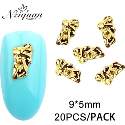 NZIQUAN wholesale 20pcs irregular shape nail decoration 3d nail art decoration golden charm alloy nail decoration accessories