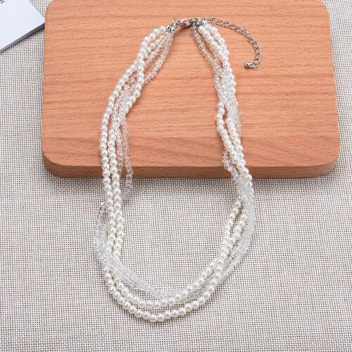2021 New Clear Transparent Beads & Simulated Pearl Chain Layered Choker Bib Necklaces Fashion Bohemian Jewelry