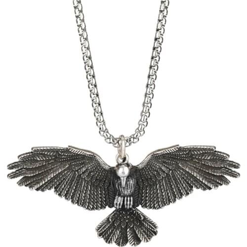 316L Stainless Steel Falcon Necklace Eagle Wings Hip Hop Retro Titanium Steel Mens Pendant Necklace No Fade