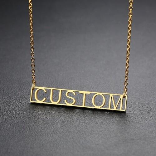 Personalized Letter Name Custom Necklaces Simple Font Women Men Stainless Steel Gold Color Long Chain Pendant Necklace