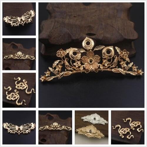 10pcs Brass Casted Tree Leaf Branch Butterfly Flower Charms Loops Connectors Quality DIY Bridal Coronet Head Jewelry Accessories