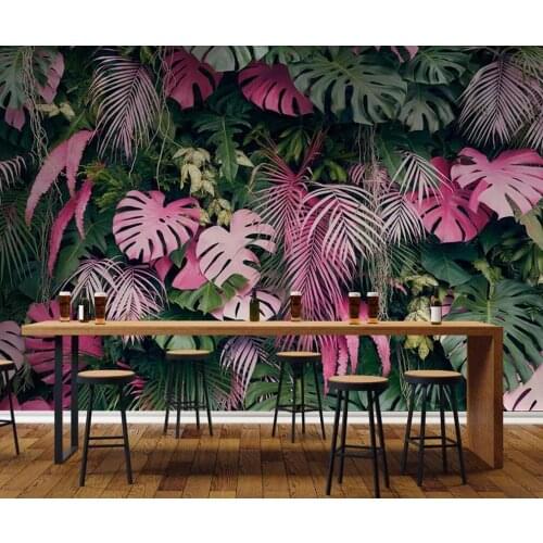 Custom mural wallpaper 3D pink green rainforest plant background wall decorative painting