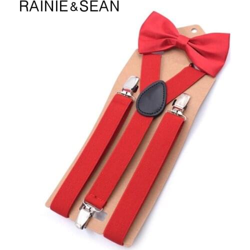 RAINIE SEAN Bow Suspender Belt Man Women Children Belt For Trouser Wedding Red Leather Dress Braces Wedding Male Pants Strap