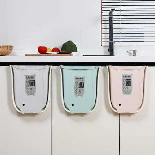 Folding Waste Bins Wall Mounted Foldable Trash Bin Kitchen Cabinet Door Hanging Storage Bucket Trashcan For Bathroom Kitchen