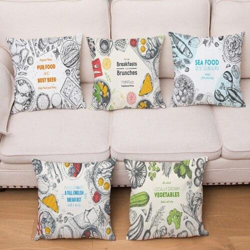 Super Soft Short Plush Cushion Cover Hand Drawn Food Print Pillow Covers 45*45 White Throw Pillows Cases Home Decor Pillowcase