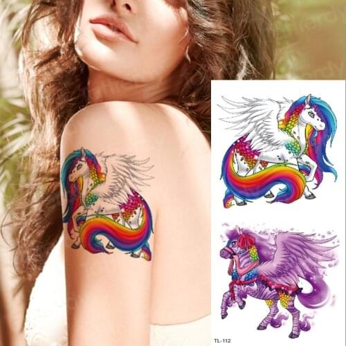 Tattoo & body art unicorn tattoo kids waterproof temporary tattoos horse dragonfly fox tattoo watercolor fashion tatoo for girls
