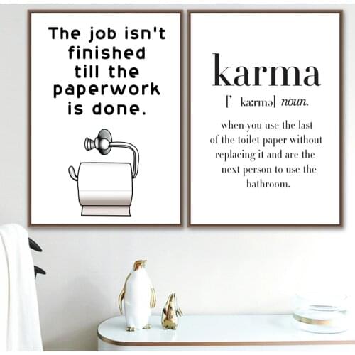 Toilet Paper Karma Nordic Canvas Posters And Prints Wall Art Canvas Painting Wall Pictures For Bathroom Home wall Decor