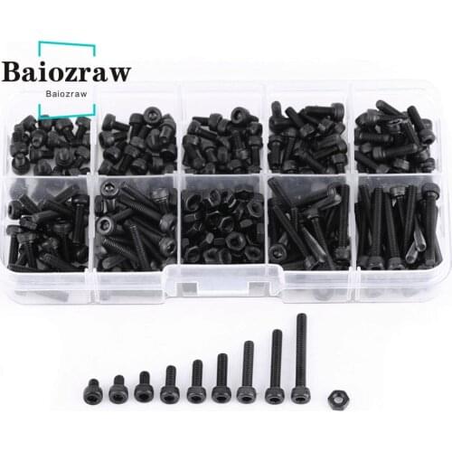 3D Printer Screw 280Pcs/Set M3 Cap Head Hex Socket Bolt Screw Nut DIN912 Black Steel Hexagon Cylinder Bolt Kits