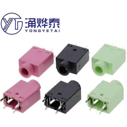 YYT 10PCS 3.5MM earphone PJ-358 five-pin 180 degree vertical pin 5P pink pink green black / host chassis socket