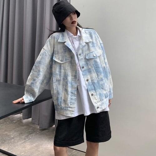 Autumn Streetwear Hip Hop Jeans Jacket Women Handsome Coat Gradient Loose Bf Denim Jacket Female