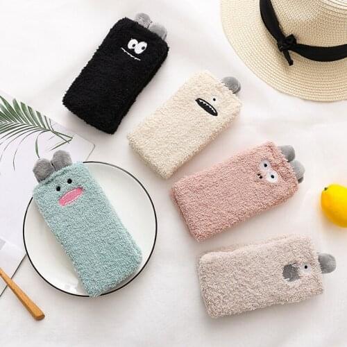 New arrival women funny cartoon socks autumn-winter plush coral fleece socks womens ladies warm sleeping floor sleep sock