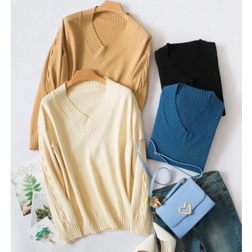 2019 Cashmere wool Sweater Women solid color Pullover V-neck sweater female Long sleeve Knitted jumpers
