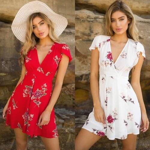 Dress New Summer Womens Short Sleeve Mini Dress Casual Party Party V-neck High Waist Chiffon Short Mini Dress