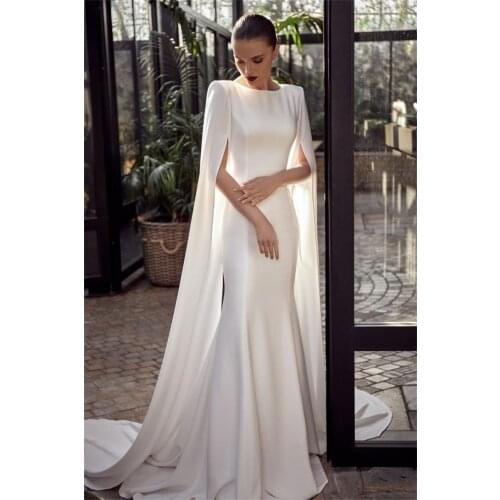 Mermaid Boho Wedding Dresses 2021 With Long Sleeves Lace Appliques Illusiuon Back Beach Bride Gowns Simple Vestidos De Mairee