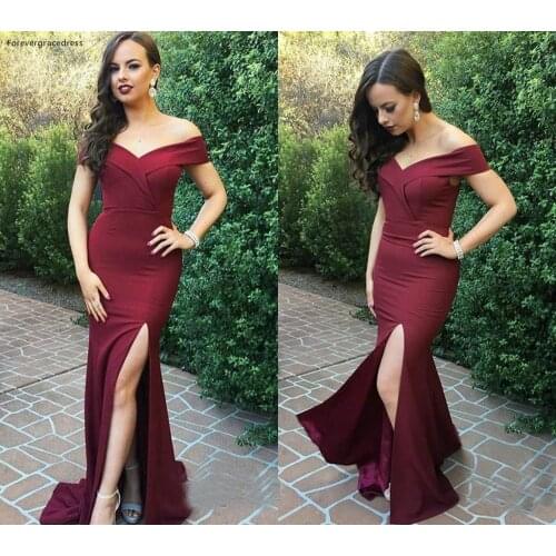 2019 Sexy Cheap Dark Red Evening Dress Mermaid Off Shoulder Long Formal Holidays Wear Graduation Party Gown Custom Made