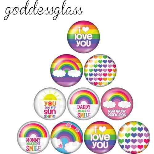 New Beauty Rainbow 10pcs 12mm/16mm/18mm/20mm/25mm/30mm Round photo glass cabochon demo flat back Making findings ZB0547
