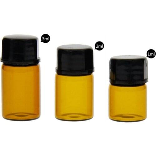 10Pcs/lot 1ml/2ml/3ml Amber Glass Empty Sample Bottle with Orifice Reducer and Cap Mini Small Essential Oil Brown Vials