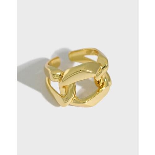 16.7mm 100% Authentic 925 Sterling silver Hollow Geometric Chain Ring Wider C-JT450