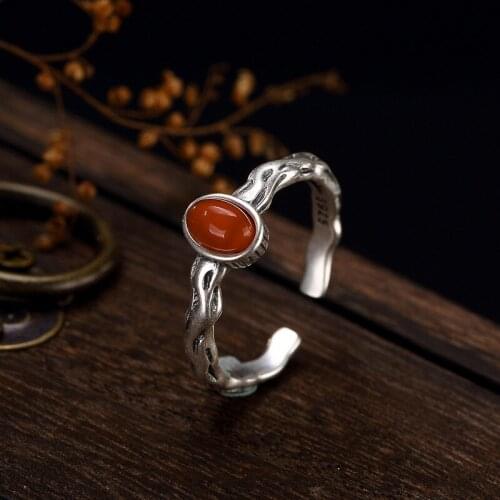 2018 Fashion Silver S925 Pure Silver Natural South Red Retro High Grade Simple Joker Opening Lady Rings Rings Wholesale