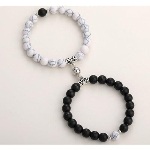 2021 Fashion 2pcs/set Natural Stone Beads Yoga Bracelet For Lovers Distance Magnet Couple Bracelets Friendship Jewelry