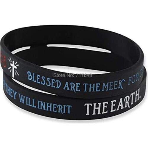 300pcs Bible Verses Matthew 5:5 wristband silicone bracelets free shipping by FEDEX A