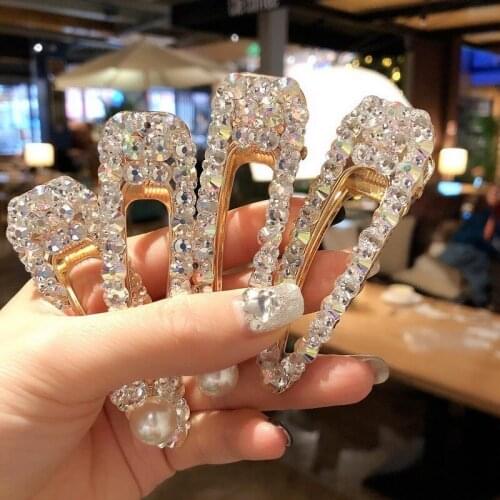 Shiny Luxury Full Crystal Pearl Hair Barrettes for Women Fashion Waterdrop Hair Clip Hairgrips Hair Accessories Korea Headwear