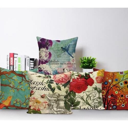 Fantasy Tree Polyester Living Room Decorative Sofa Cushion Cover Square Throw Pillow Case Birds Bragonfly Pillow Cover