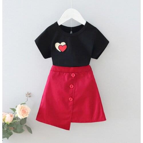 Baby Summer Clothing Infant Kid Valentine Clothes Heart Top Shirt Skirt 2Pcs Set Toddler Girl Outfit 18M-6T