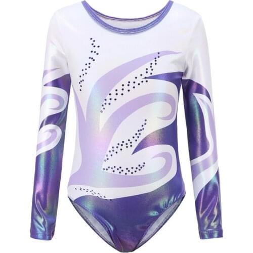 Children Body Building Gymnastics Diamante Long Sleeve Ballet Practice Dance Wear Girls Ballet Leotard Dance Fitness