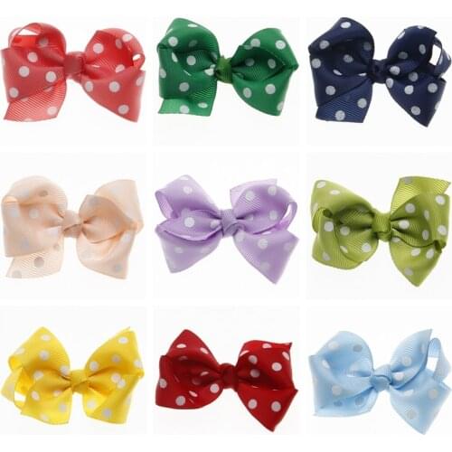 30pcs/lot Children Grosgrain Ribbon Bow with Dot Headband Hairpins DIY Holiday Wedding Decorations Christmas Gifts