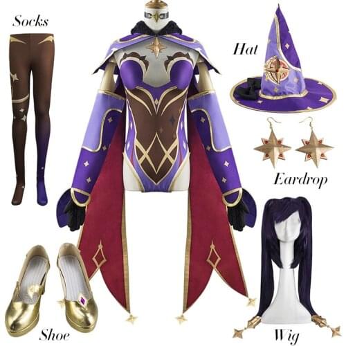 Game Genshin Impact Mona Cosplay Costumes Sexy Queen Cloak Jumpsuit Cosplay Uniform Clothes Women Role Play Wigs Shoe Accessorie