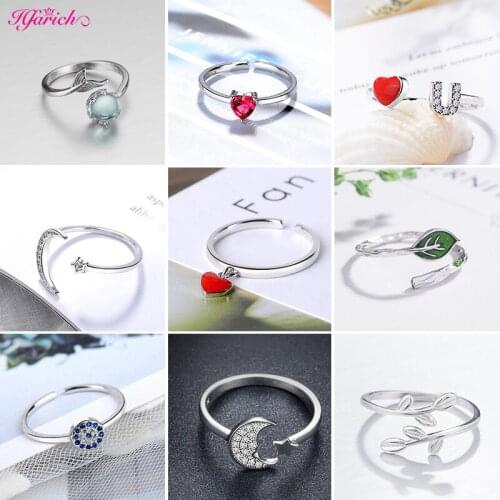 Simple Love Heart Ring For Women Female Cute Crystal Moon Star Leaf Open Rings Wedding Party Gift Fashion Zircon Stone Jewelry