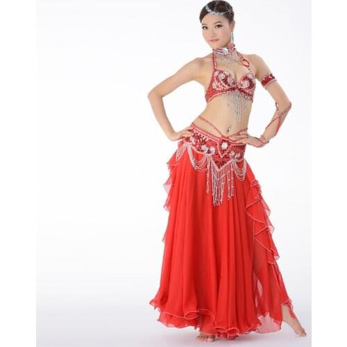 Stage Performance Oriental Belly Dancing Clothes 3-piece Suit Bead Bra&belt & Skirt Belly Dance Costume Set 32-34b/c 36b/c 38b/c