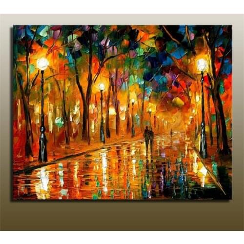 Beautiful Night Scene Oil Painting Abstract Canvas Art for Sitting Room Decor Handmade Knife Painting Scenery Wall Art Unframed