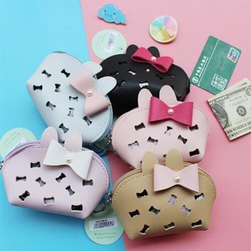 M047 Sweet Women Purses Bow Hollow Out Coin Purse Card Bag Key Buckle Bag Wholesale