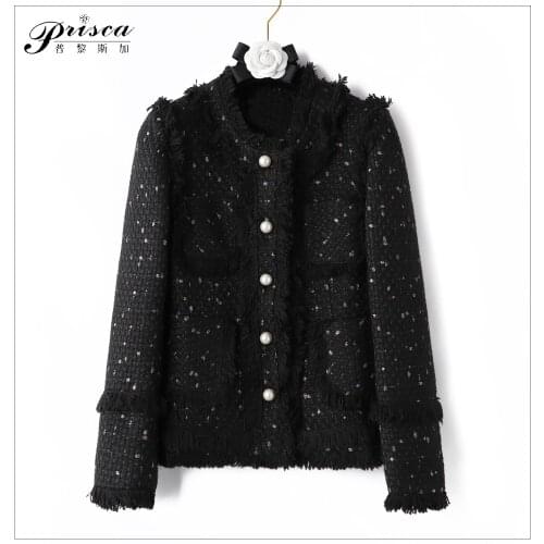Small New Black tweed fragrance coat for women s autumn light luxury short style ladies can customized big size