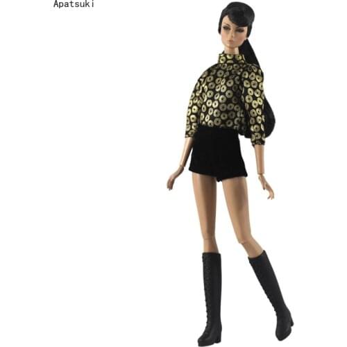 Fashion Doll Clothes Set For Barbie Outfits Coin Print Top Blouse & Black Shorts For 1/6 BJD Dollhouse Accessories Kids Toys