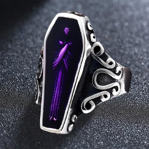 Stainless Steel Vampire Coffin Ghost Mens Rings Gothic Punk Unique Cool For Male Boyfriend Jewelry Creativity Gift Wholesale
