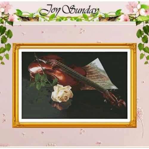 The Violin and White Rose Patterns Counted Cross Stitch 11 14CT Cross Stitch Set Chinese Cross-stitch Kit Embroidery Needlework