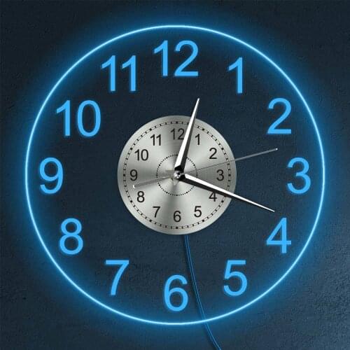 Arabic Numerals LED Illuminated Wall Clock Vintage Decorative Acrylic Round Wall Hanging Watch Home Decor Night Light Horologe
