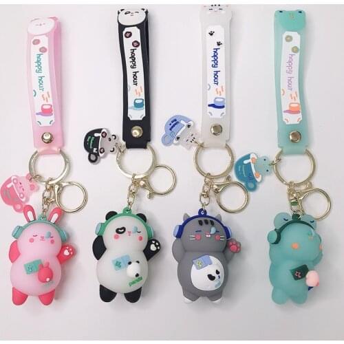 2021 New Cartoon Headphones Panda Keychain Creative Cute Sleepy Cat Keychain Women Men Couple Car Bag Pendant Keyring Gifts